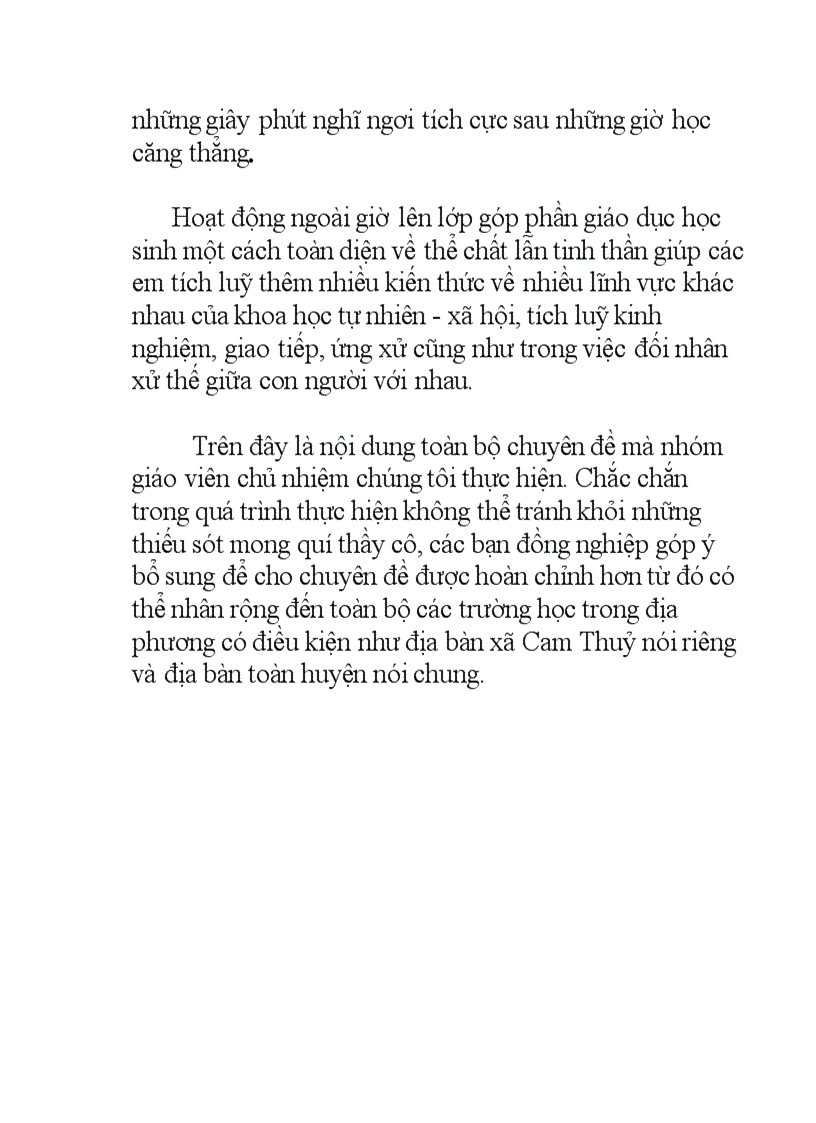 image for page Báo cáo chuyên đề hoạt động ngoài giờ lên lớp cấp huyện