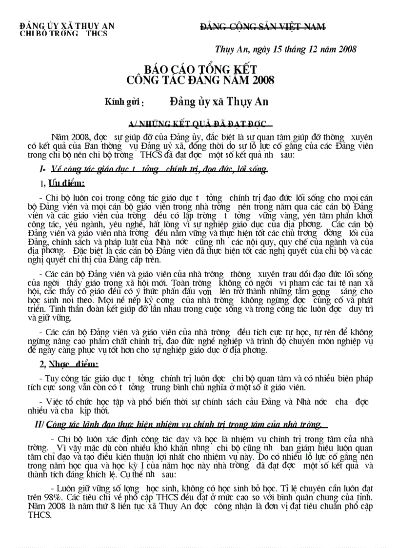 image for page Báo cáo công tác Đảng chi bộ trường học