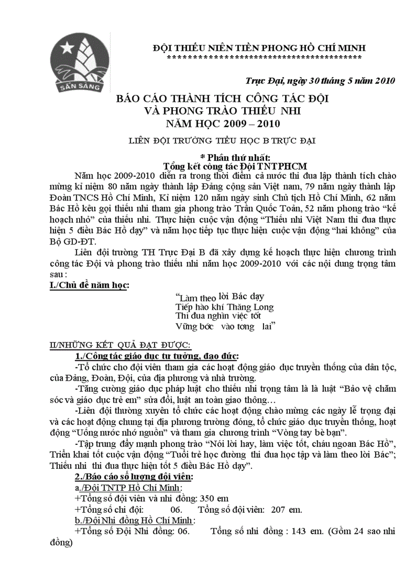 image for page Báo cáo công tác Đội năm 2009 2010