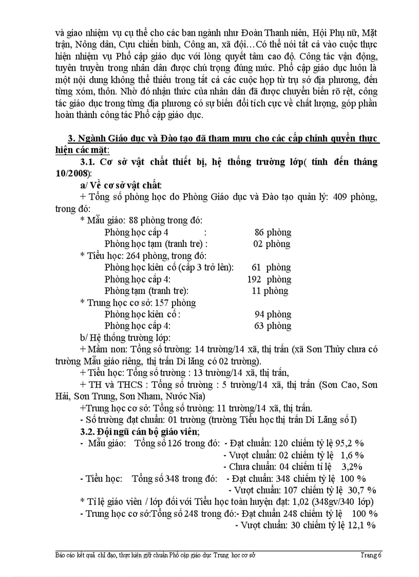 Báo cáo công tác PCGD THCS năm 2009