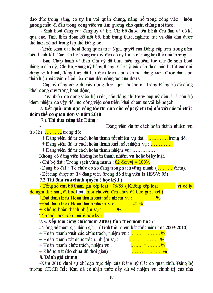 image for page Báo cáo đánh giá chất lượng đảng viên và tổ chức cơ sở đảng năm 2010