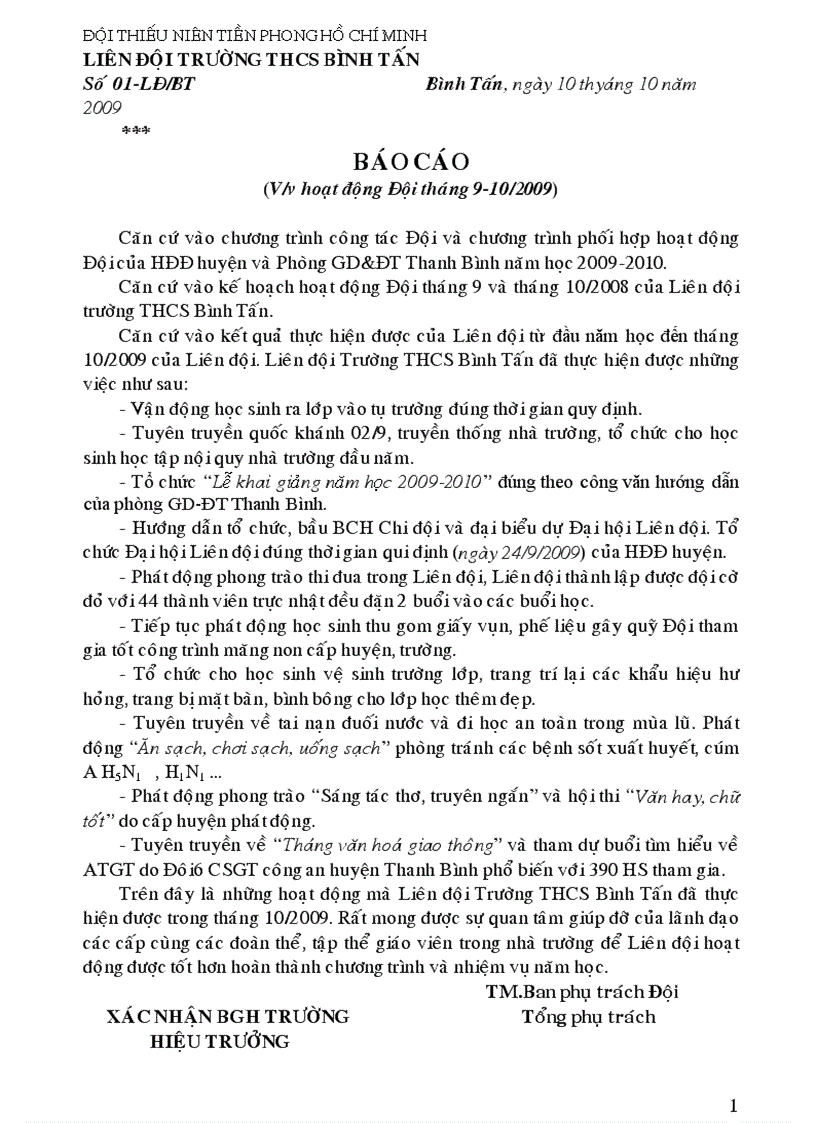 image for page Báo cáo hoạt động Đội năm 2009 2010