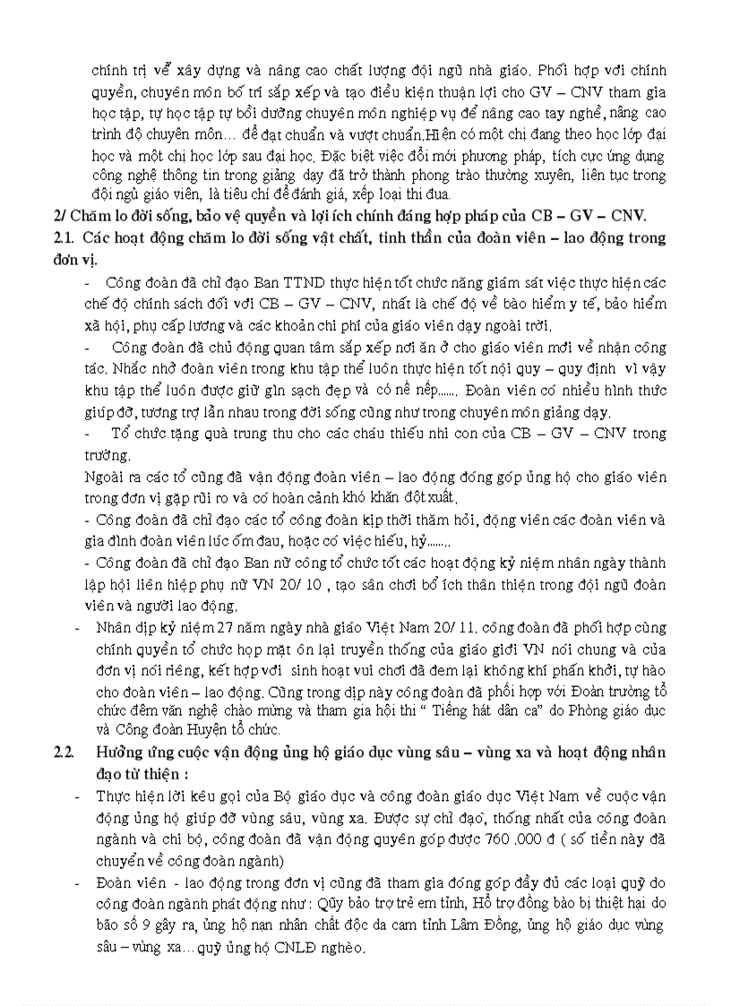 image for page Báo cáo sơ kết học kỳ I công tác Công đoàn 2009 2010