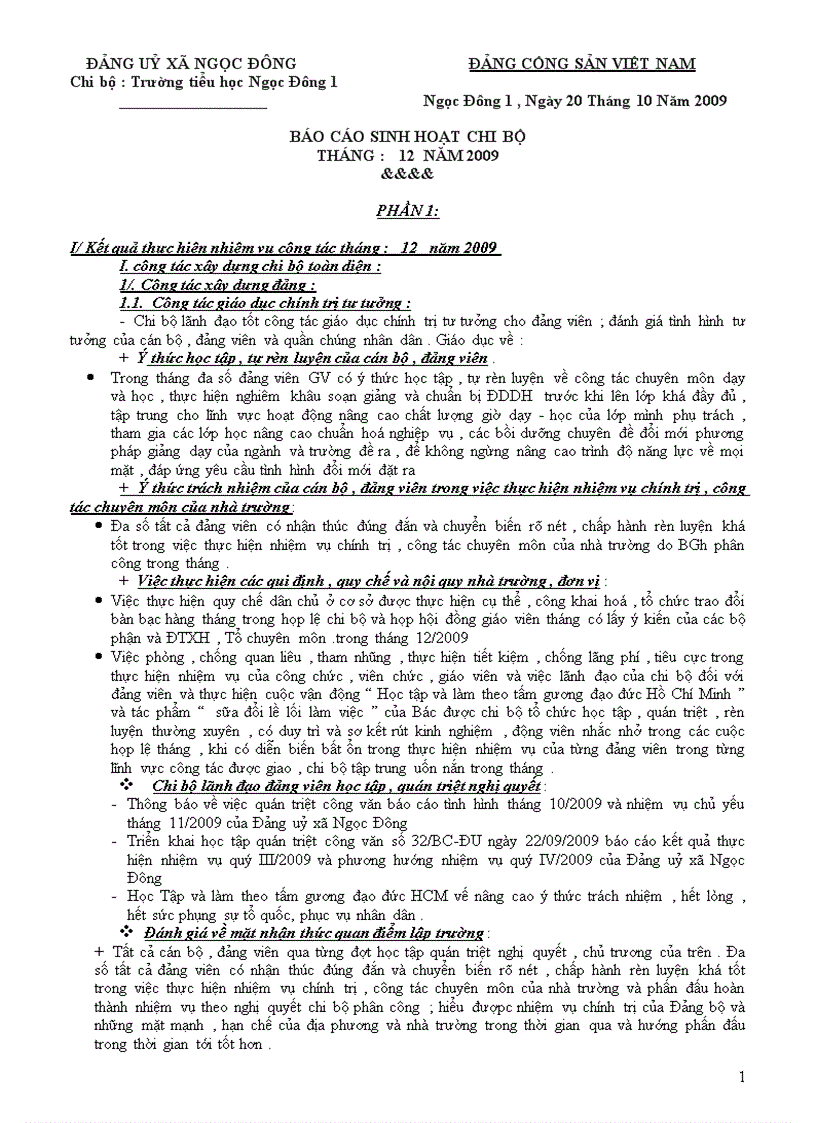 image for page Báo cáo tháng của chi bộ trường về đảng ủy xã