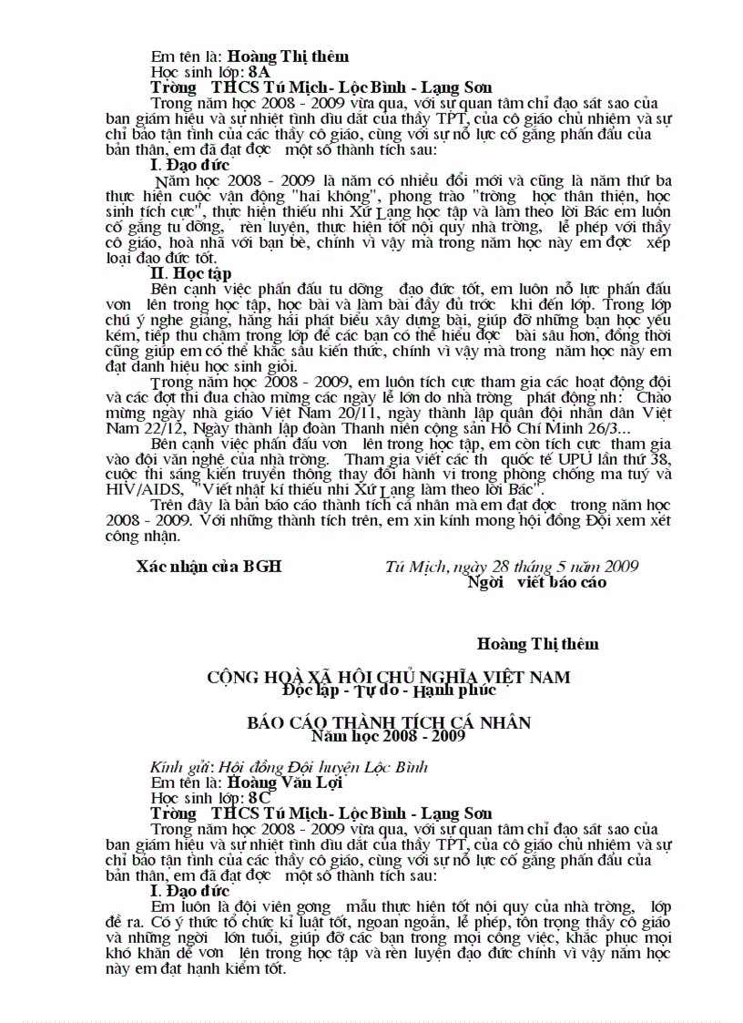 image for page Báo cáo thành tích cá nhân học sinh