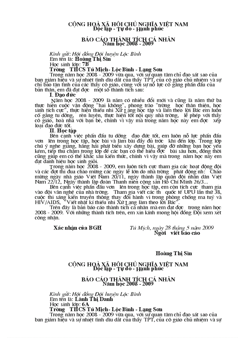 image for page Báo cáo thành tích cá nhân học sinh