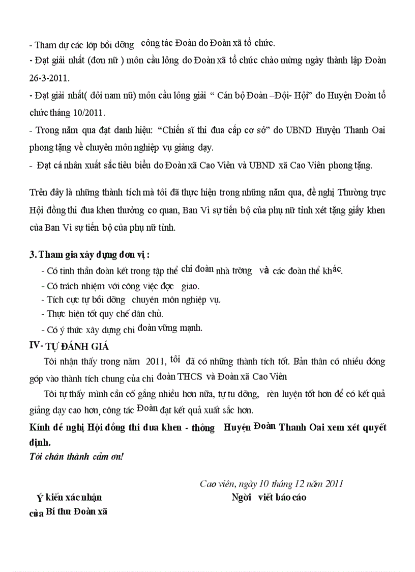 image for page Báo cáo thành tích cá nhân trong công tác Đoàn