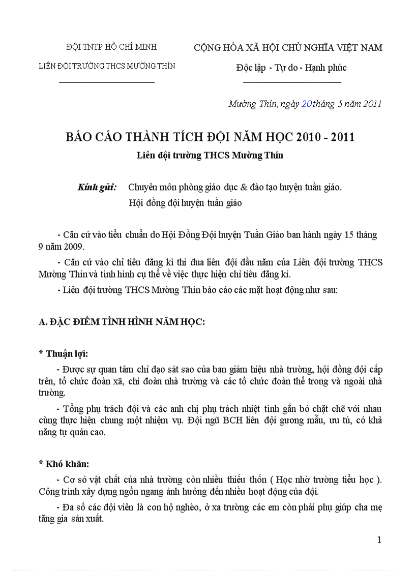 image for page Báo cáo thành tích công tác đội năm 2011 2010