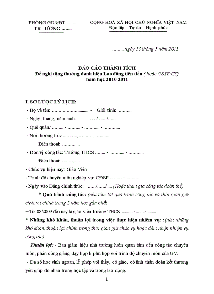 image for page Báo cáo thành tích CSTĐ CS LĐTT 2011