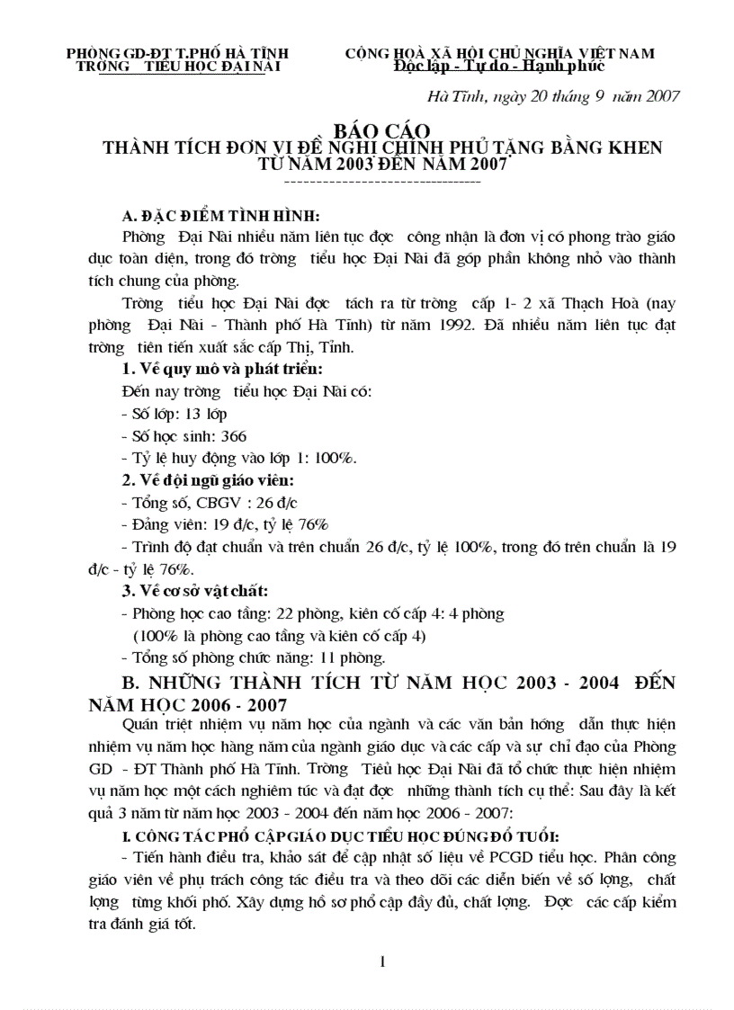 image for page Báo cáo thành tích đề nghị Chính phủ tặng Bằng khen