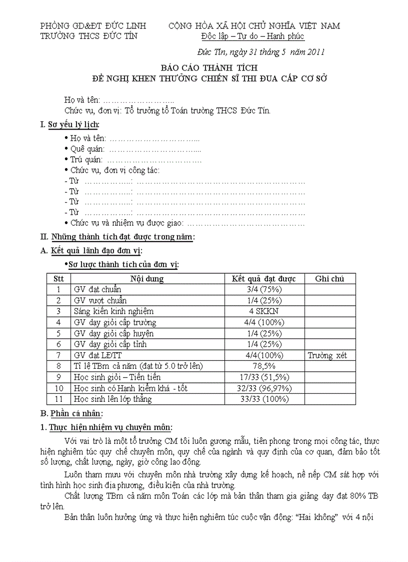 image for page Báo cáo thành tích đề nghị khen thưởng chiến sĩ TĐCS