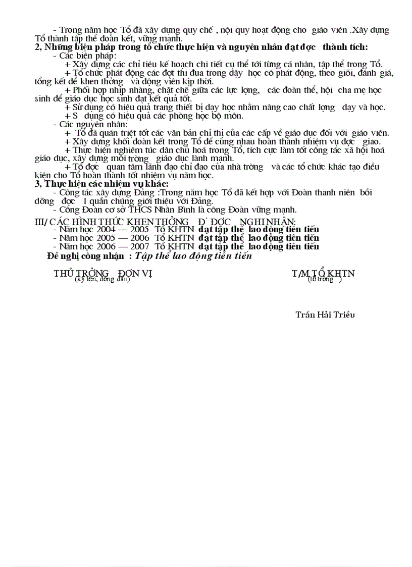 image for page Bao cao thanh tich tap the To KHTN