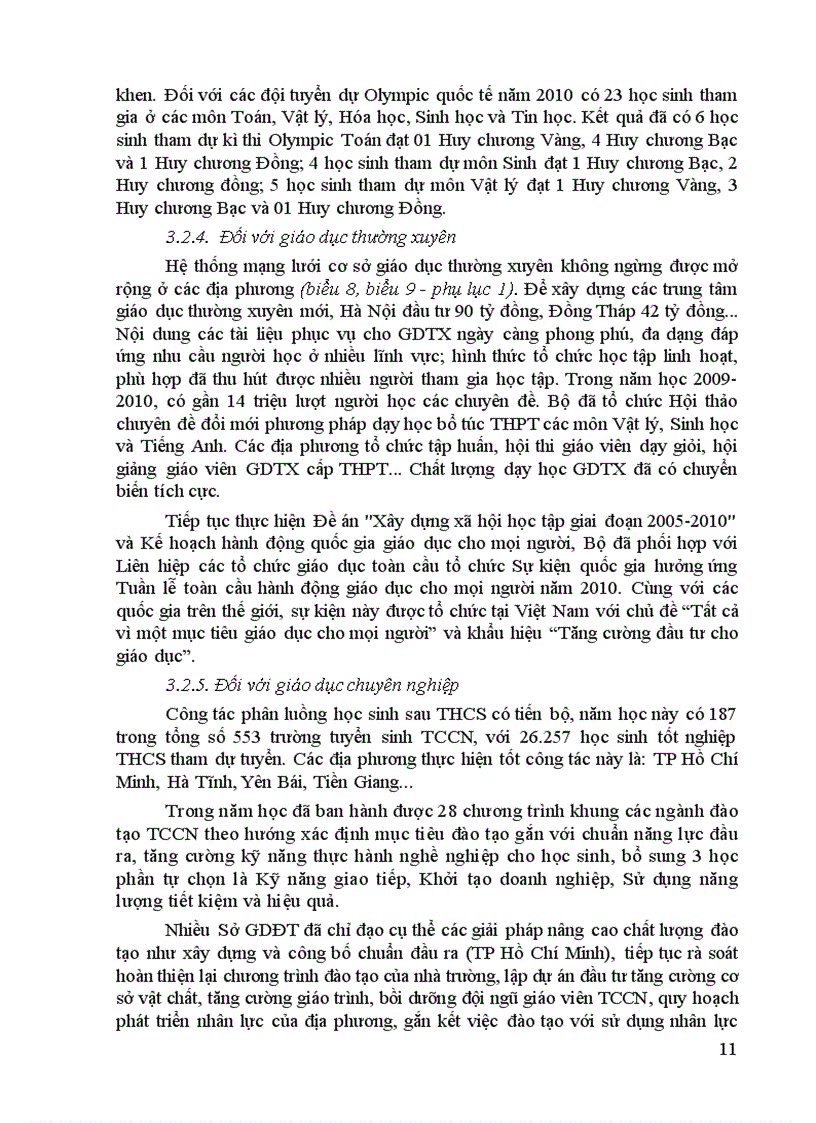 image for page Báo cáo thực hiện nhiệm vụ năm học của Bộ GD ĐT 2010