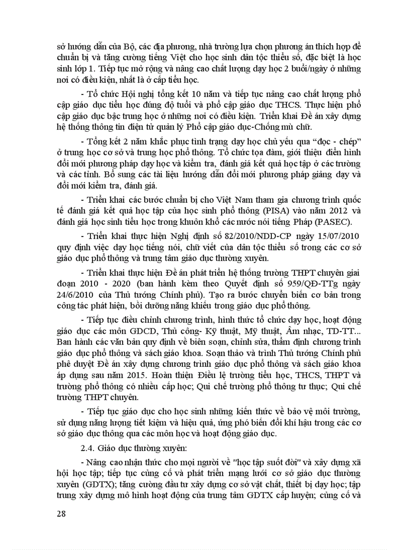 image for page Báo cáo thực hiện nhiệm vụ năm học của Bộ GD ĐT 2010