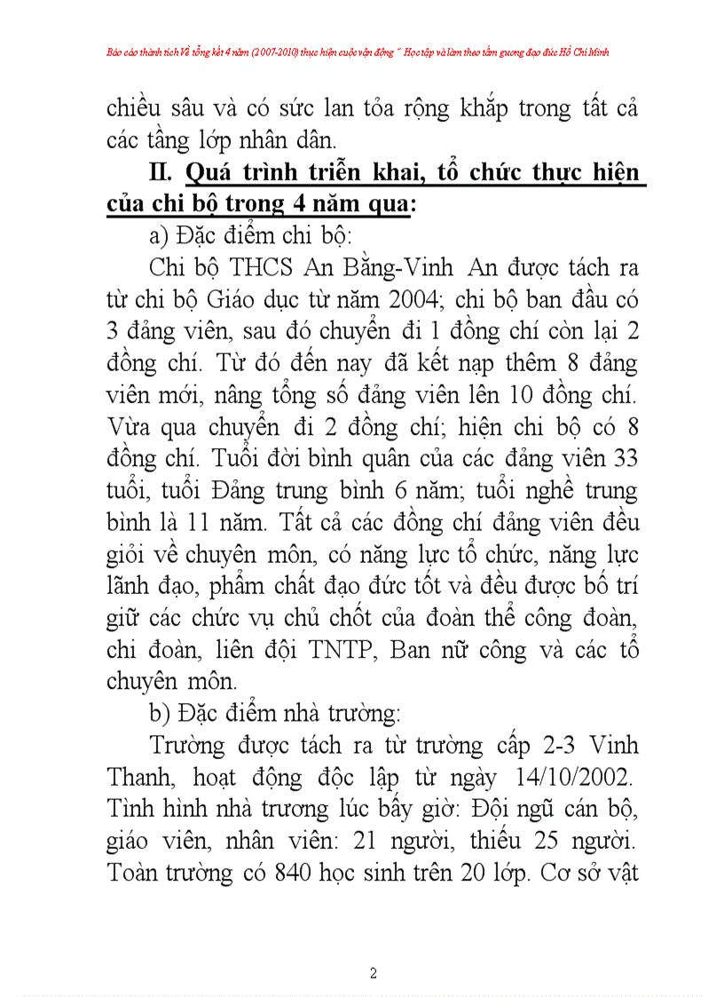 Báo cáo tổng kết 4 năm Chi bộ THCS An Bằng Vinh An