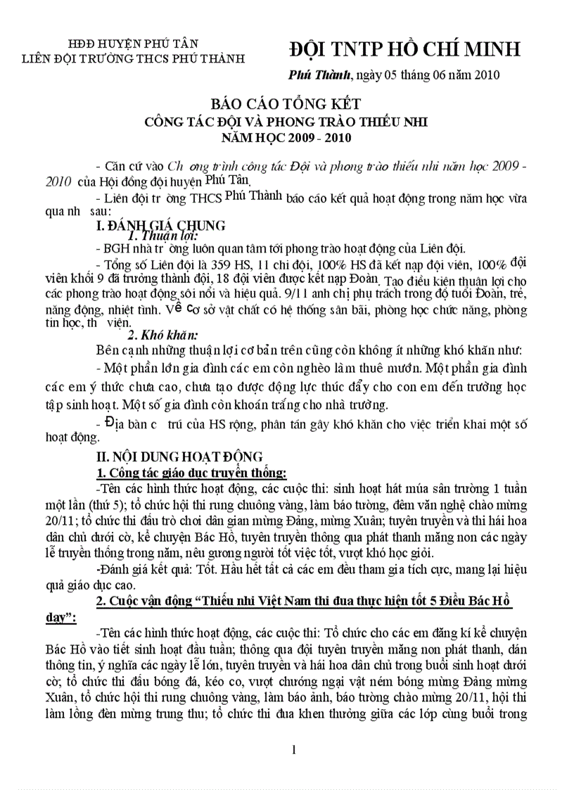 image for page Báo cáo tổng kết công tác đội 09 10