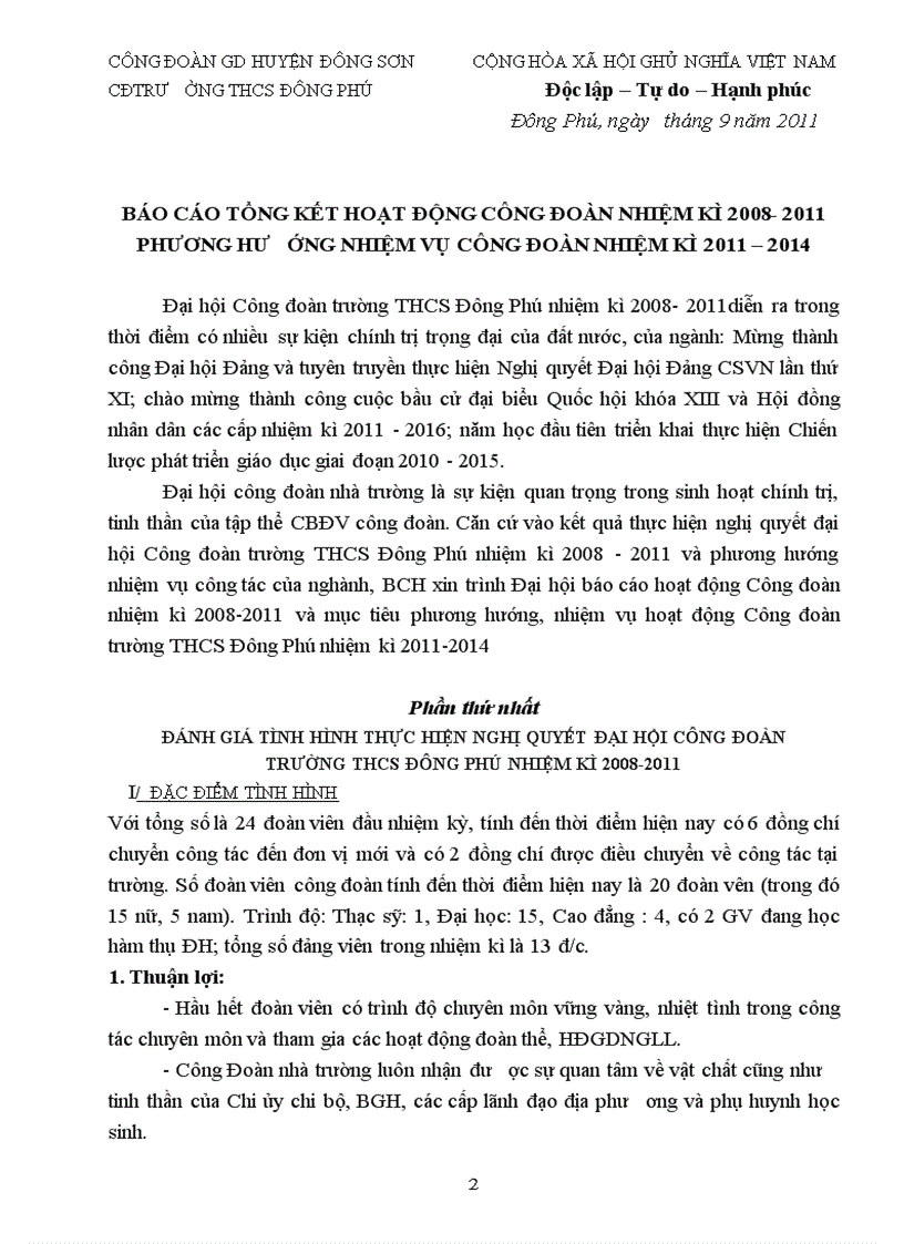 image for page Báo cáo tổng kêt hoạt động công doàn nhiệm kỳ và phương hướng nhiẹm kỳ