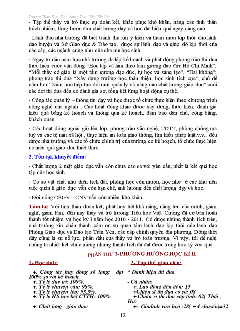 image for page Báo cáo tổng kết học kì I năm học 2010 2011