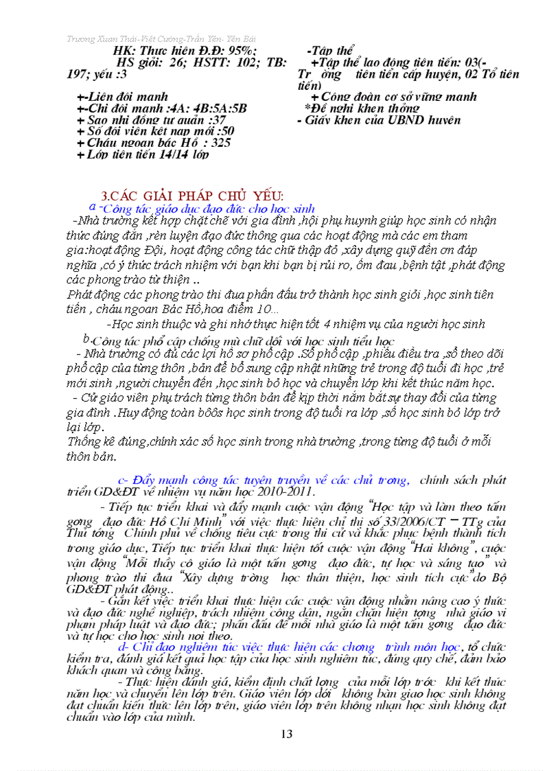 image for page Báo cáo tổng kết học kì I năm học 2010 2011