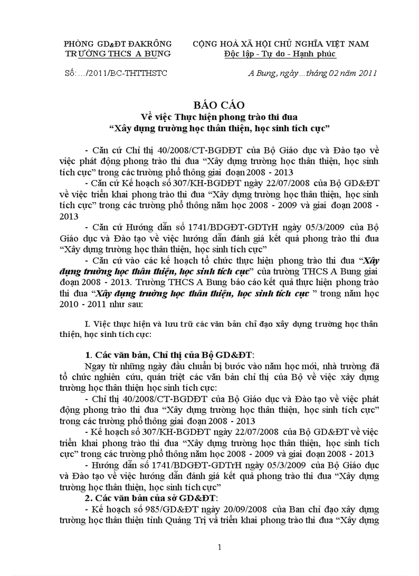 image for page Báo cáo trường học thân thiện năm học 2010 2011