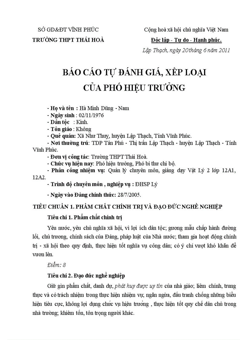 image for page Báo cáo tự đánh giá xếp loại chuẩn hiệu trưởng