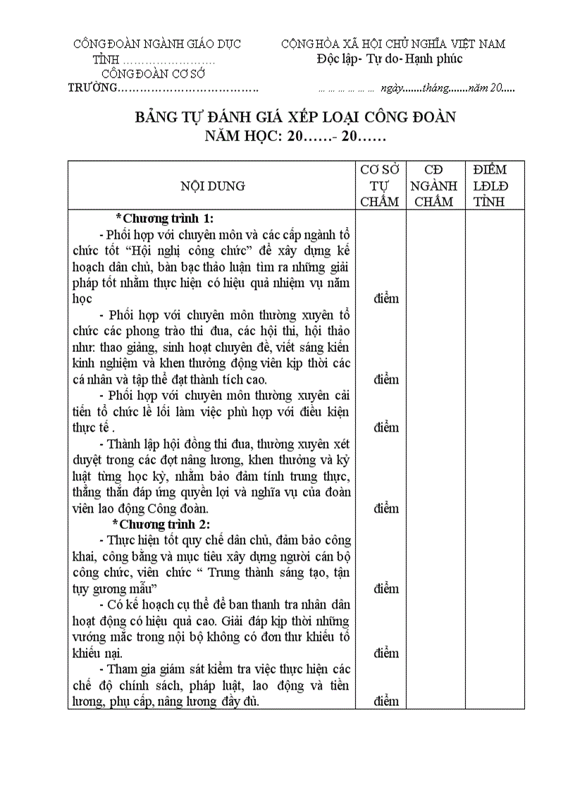 image for page Báo cáo tự xếp loại công đoàn cuối năm học