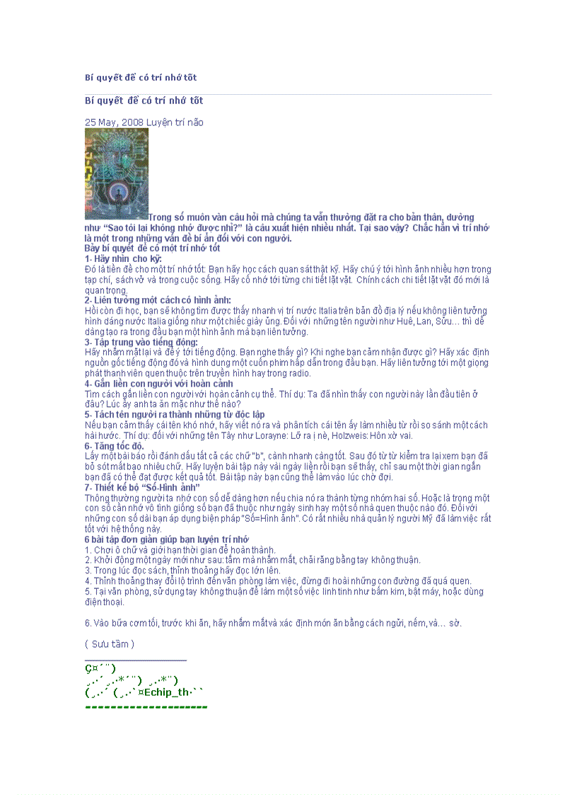 image for page Bí quyết để có trí nhớ tốt