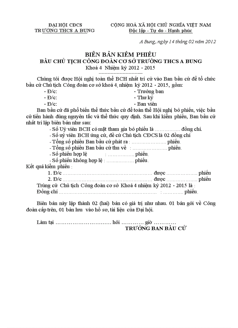 image for page Biên bản bầu Chủ tịch CĐCS