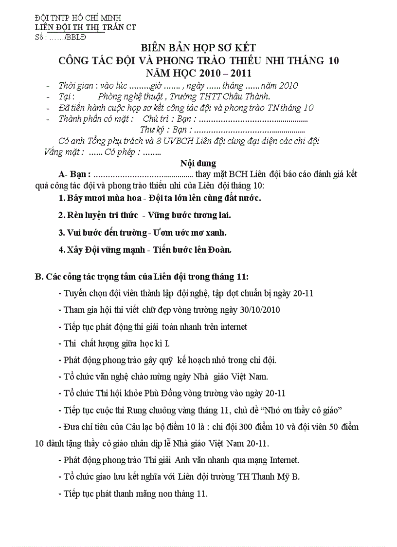 image for page Biên bản hop bch liên đội tháng 10