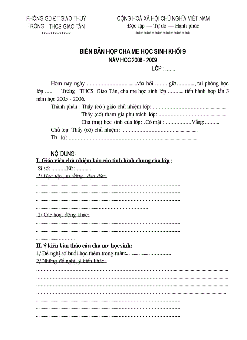 image for page Biên bản họp cha mẹ học sinh