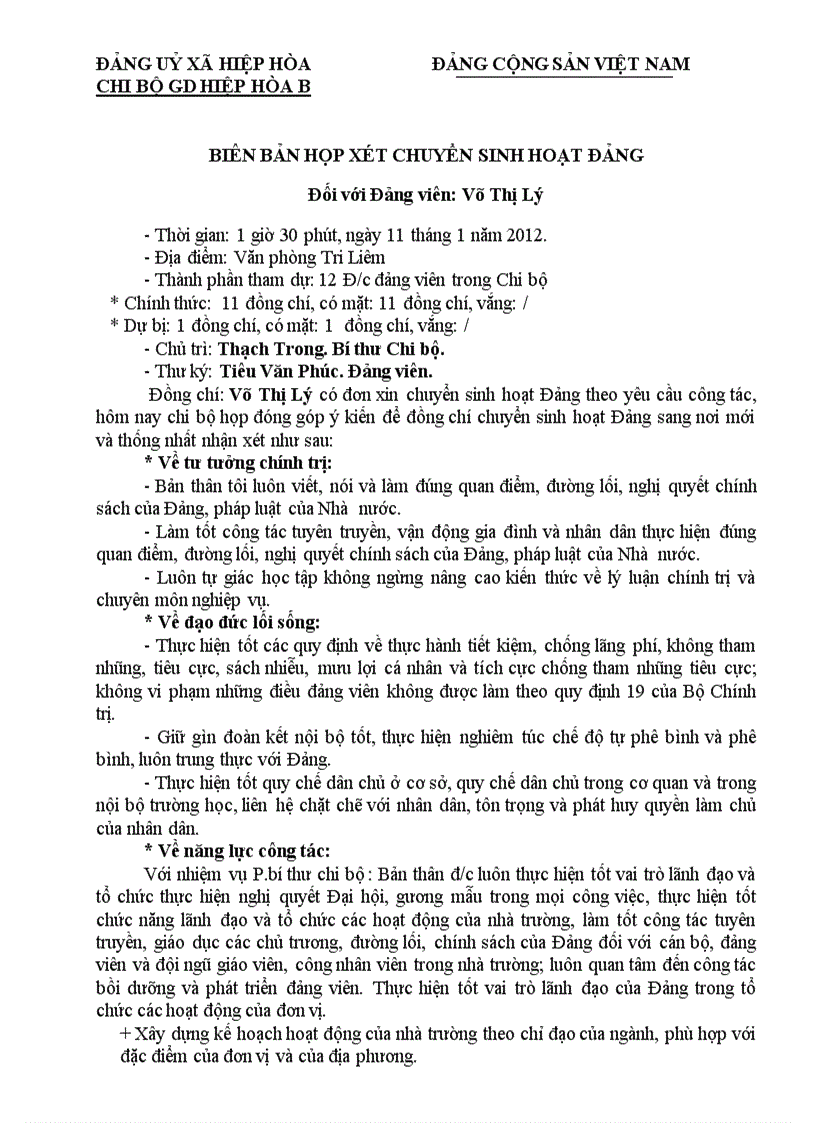 Bien Ban Hop Chi Bo Chuyen Sinh Hoat Dang