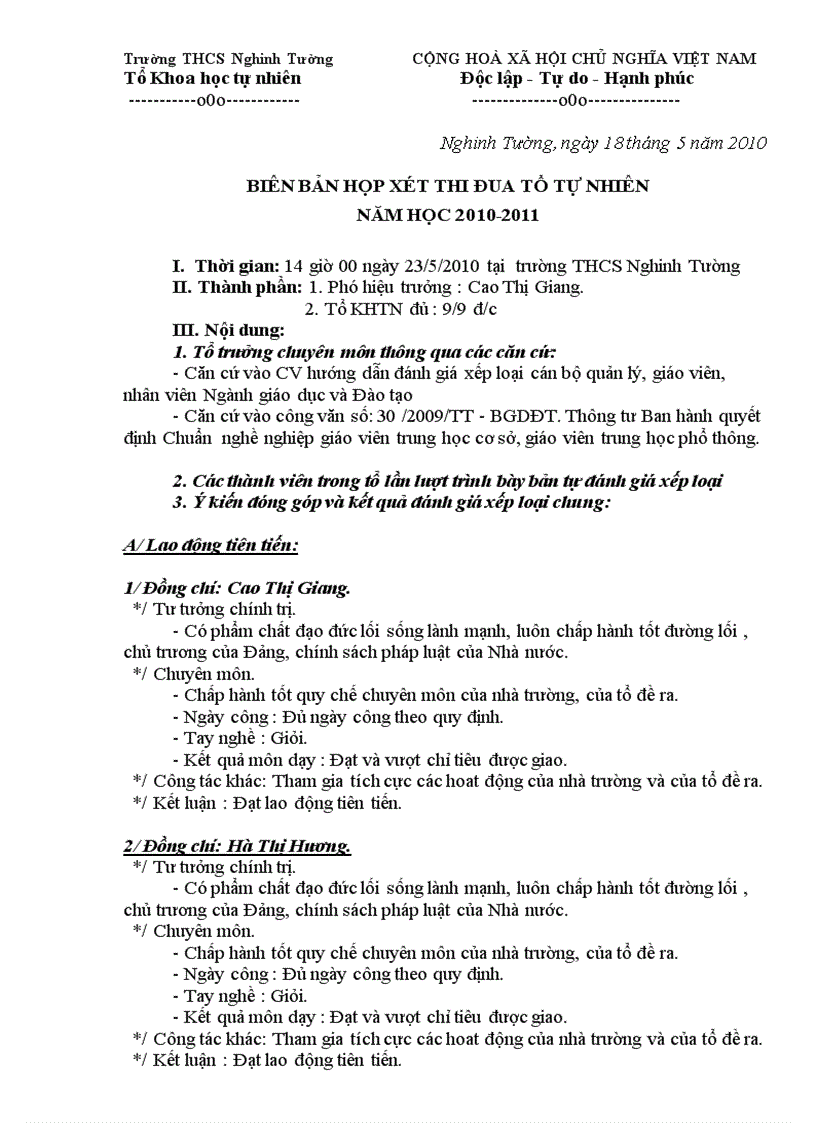 image for page Biên bản họp xét thi đua tổ tự nhiên 2010 2011