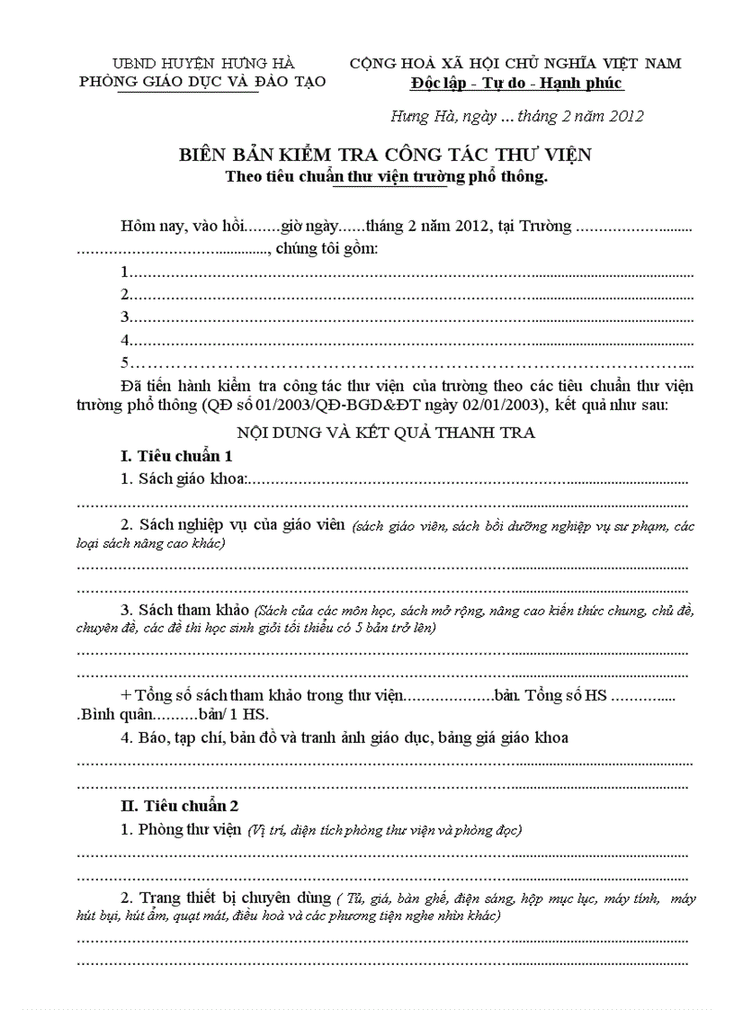 image for page Bien ban KT thu vien chuan