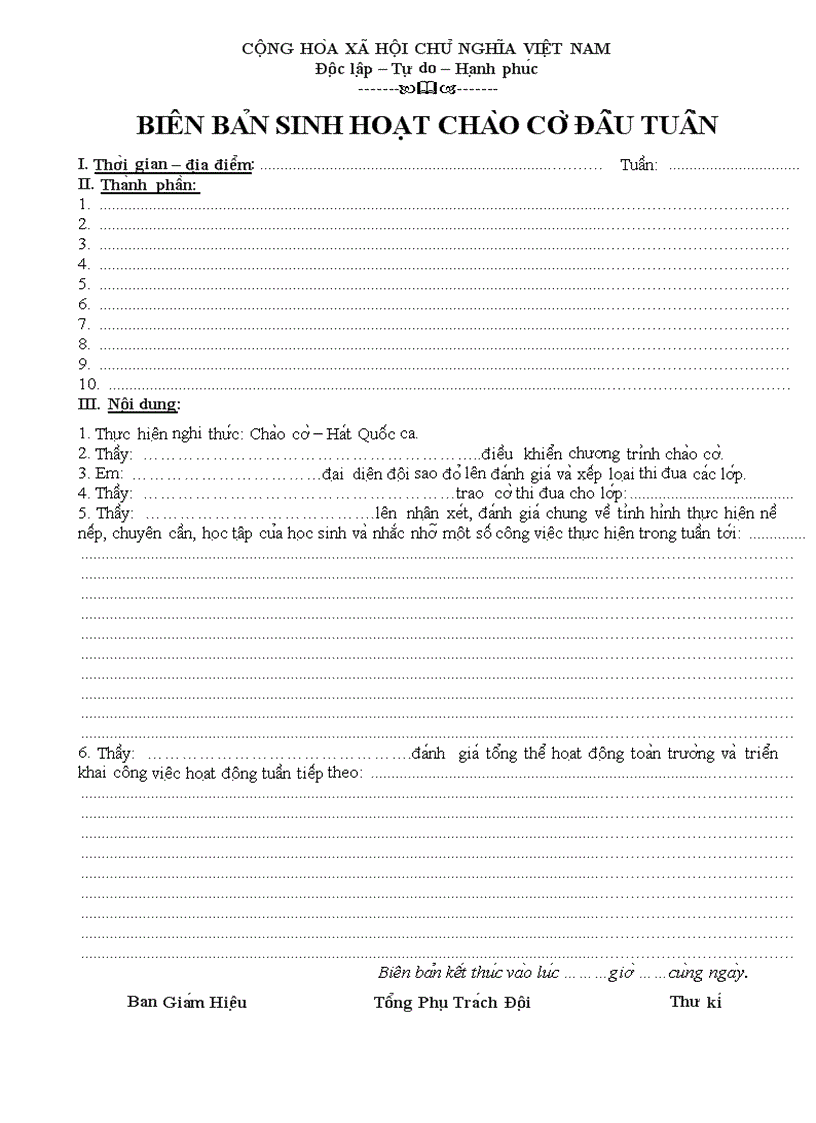 image for page Biên bản sinh hoạt chào cờ đầu tuần