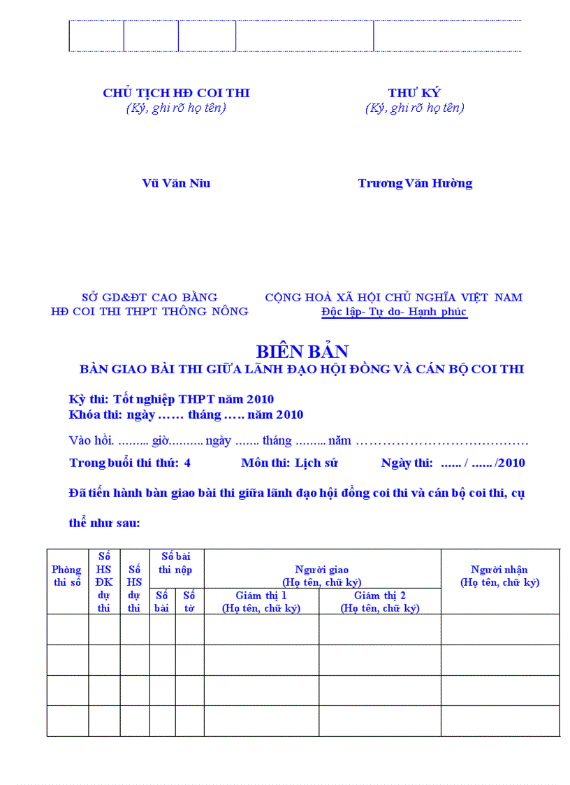 image for page Bien ban thi TN THPT cua Thu ky hoi dong TK1