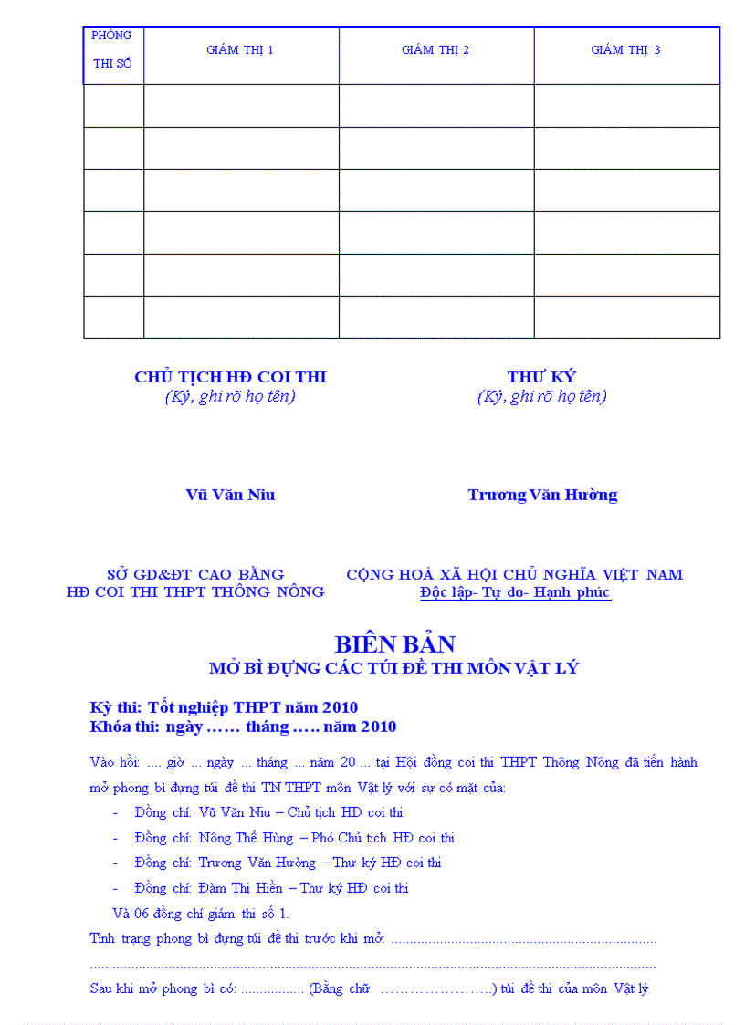 image for page Bien ban thi TN THPT cua Thu ky hoi dong TK1