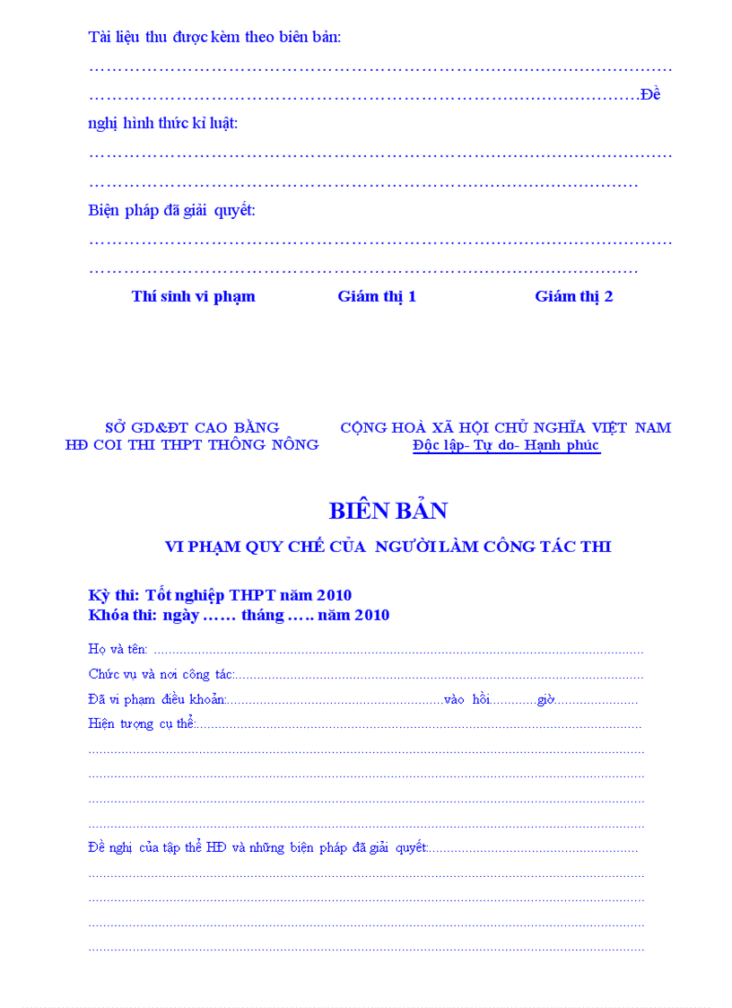 image for page Bien ban thi TN THPT cua Thu ky hoi dong TK1