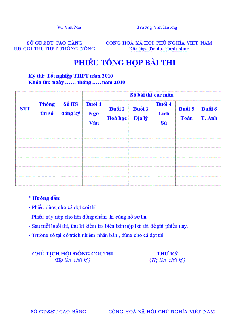 image for page Bien ban thi TN THPT cua Thu ky hoi dong TK1