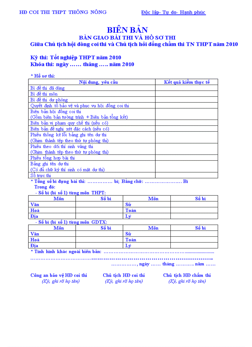 image for page Bien ban thi TN THPT cua Thu ky hoi dong TK1