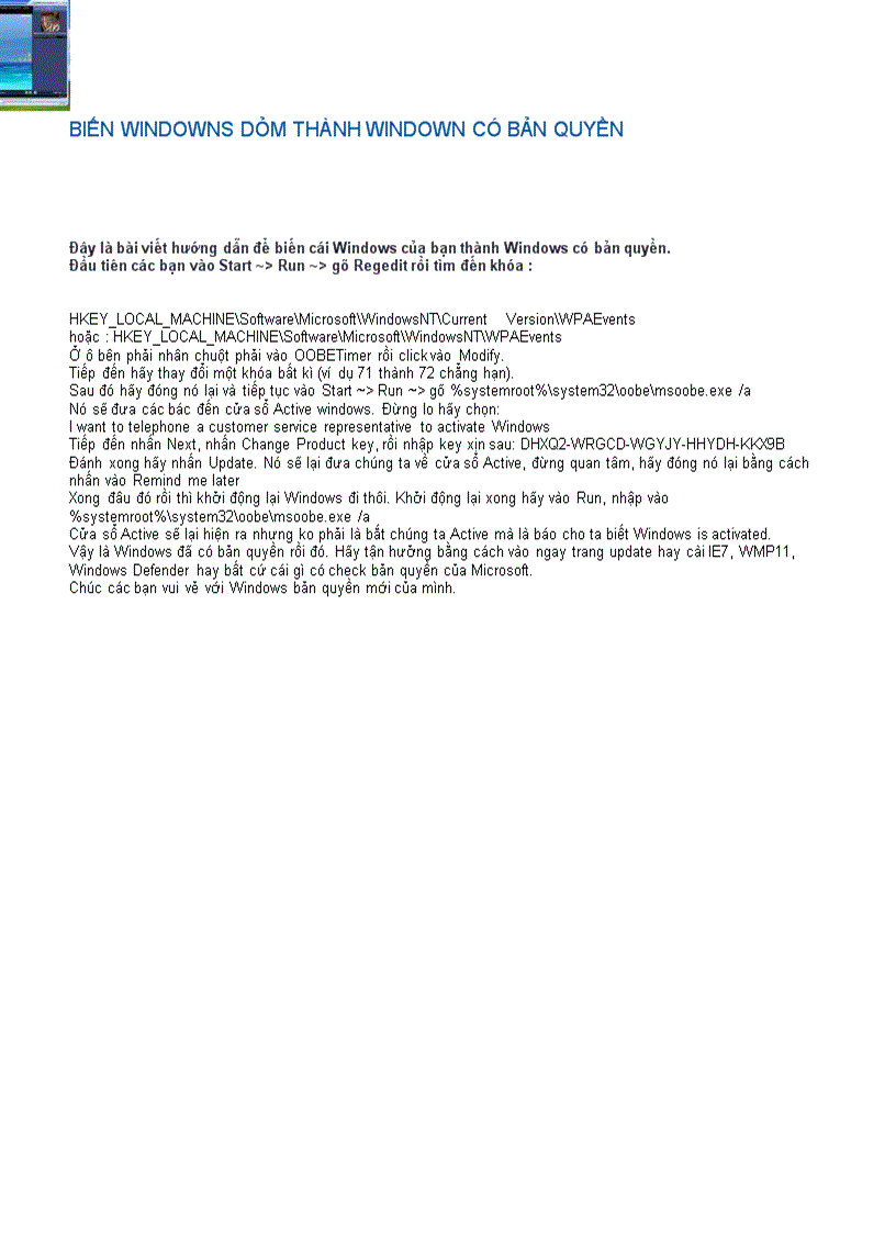 image for page Biến windowns dỏm thành windown có bản quyền