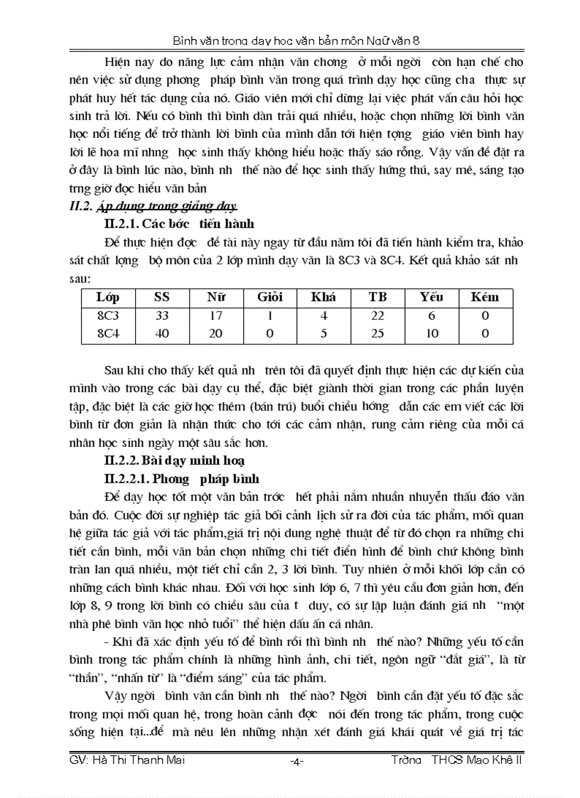 Bình văn trong dạy học văn bản môn Ngữ văn 8