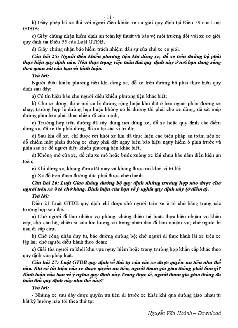 image for page Bộ câu hỏi Hội thi ATGT 2011