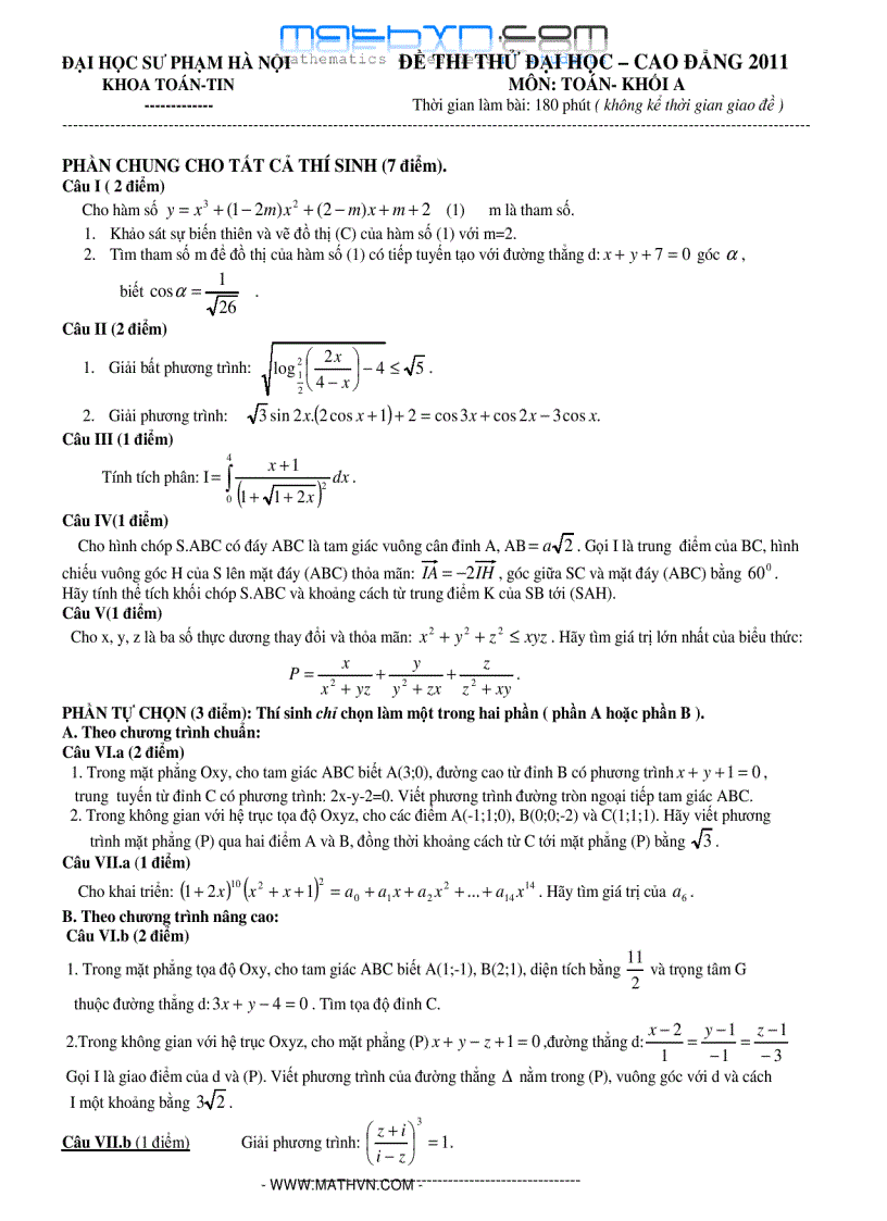 image for page Bộ đề thi thử của ĐHSP Hà Nội năm 2010