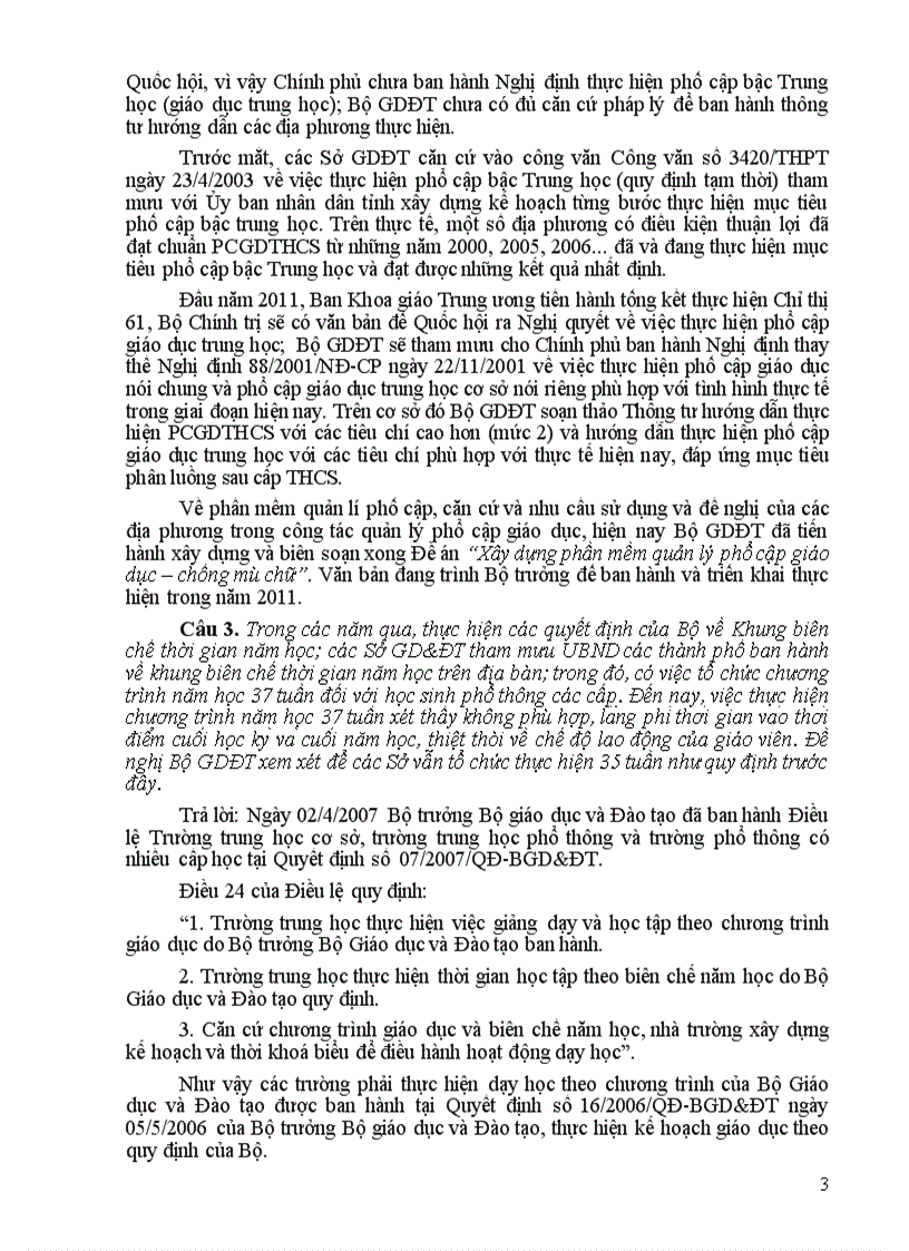 image for page Bộ GD trả lời một số đề nghị của các Sở GD