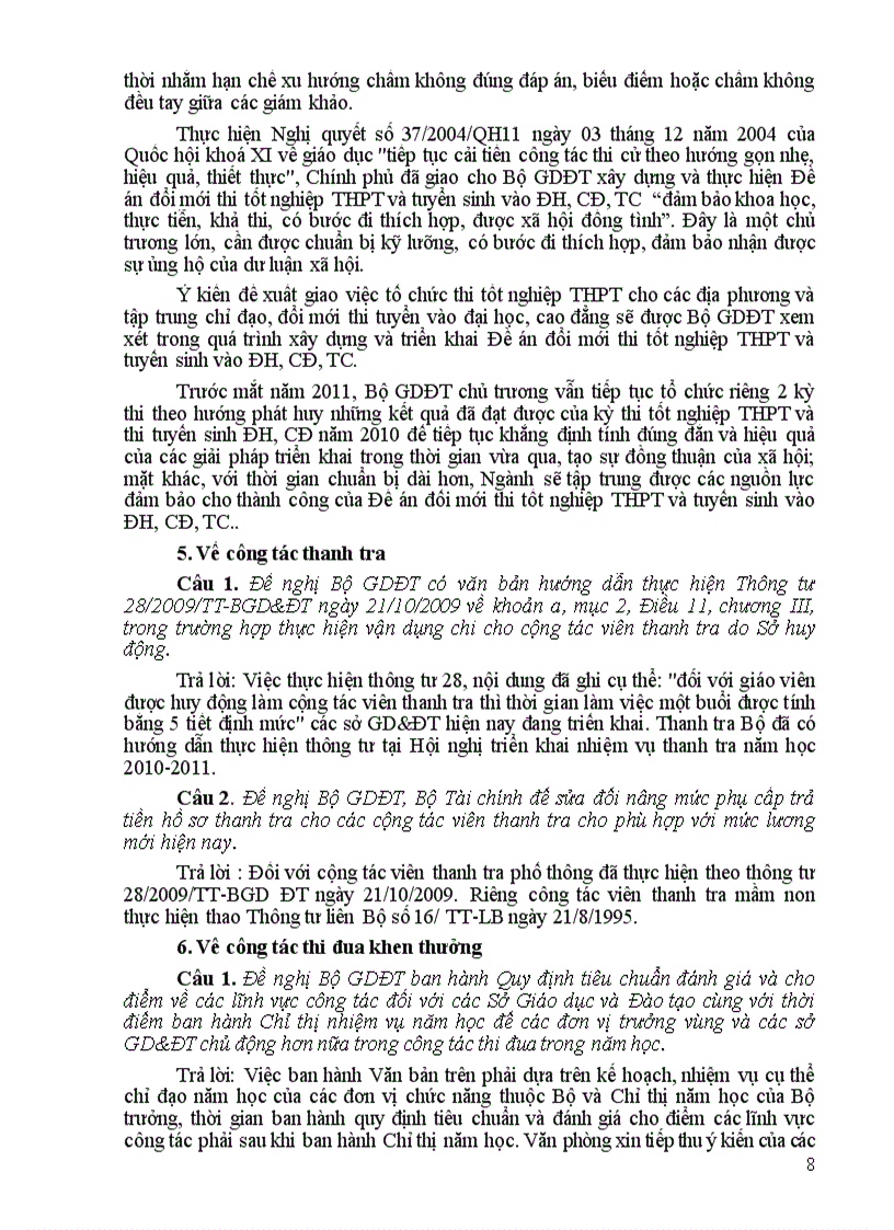 image for page Bộ GD trả lời một số đề nghị của các Sở GD