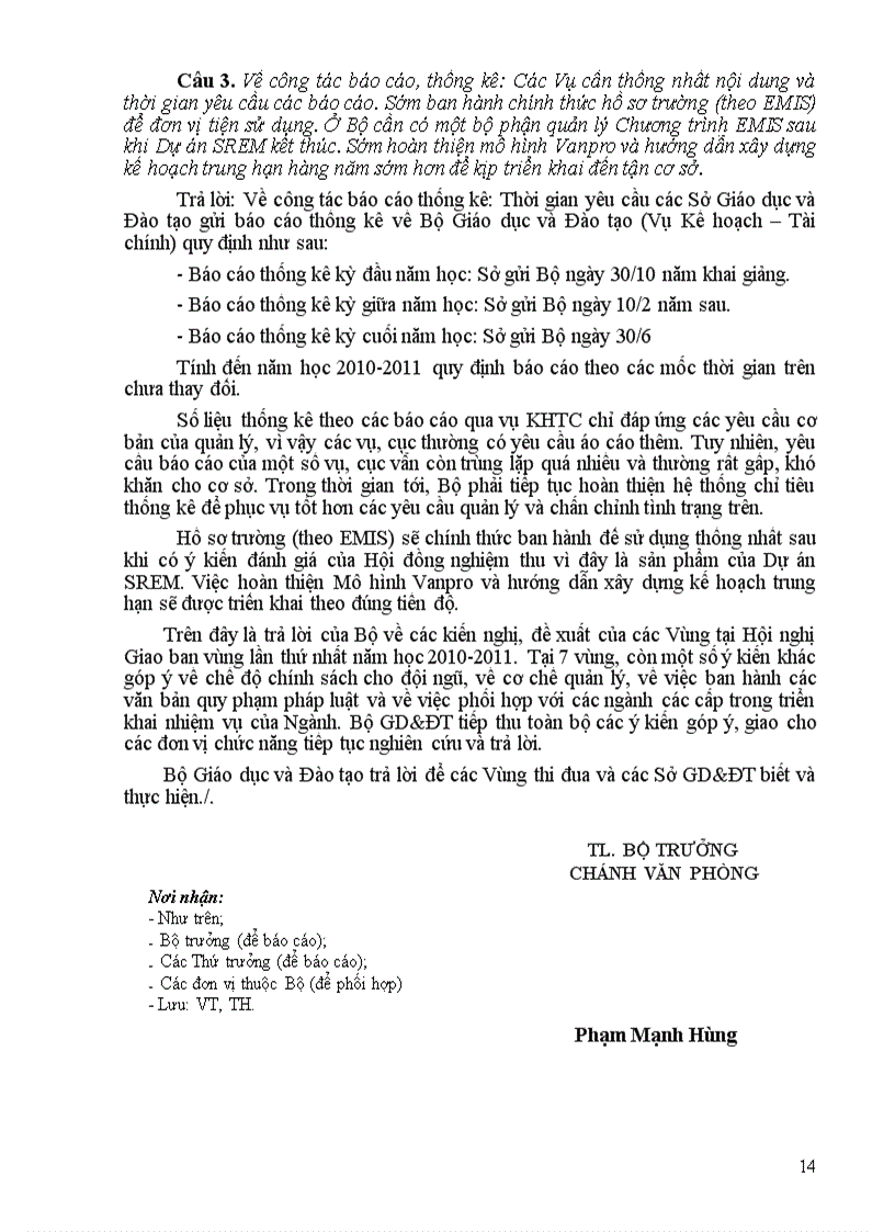 image for page Bộ GD trả lời một số đề nghị của các Sở GD