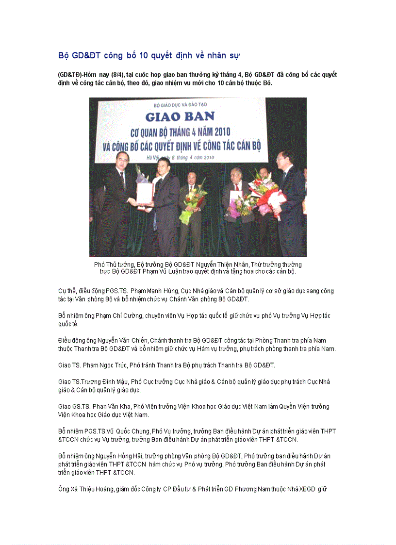 image for page Bộ GD ĐT công bố 10 quyết định về nhân sự