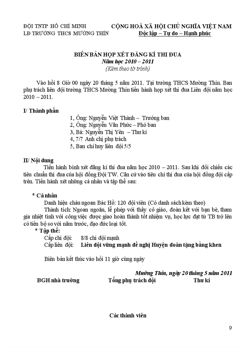 image for page Bộ hồ sơ hoàn thiện thi đua liên đội cuối năm 2011