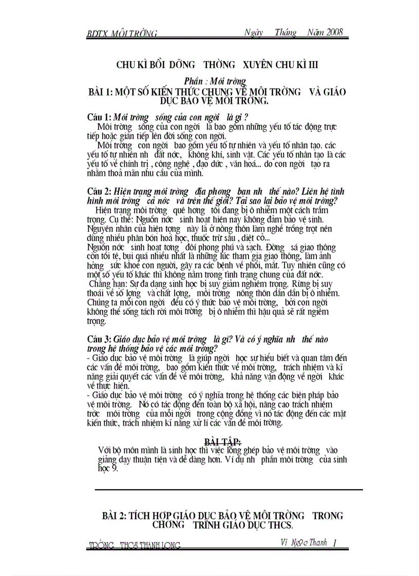 image for page Bồi dưỡng thường xuyên MÔI TRƯỜNG