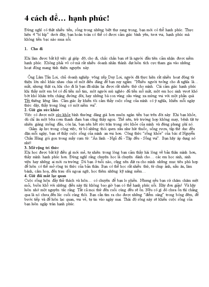 image for page Bốn cách để hạnh phúc